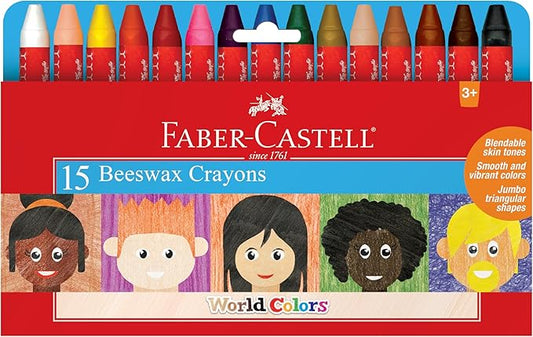 Faber-Castell World Colors Beeswax Crayons | 12 Blendable Skin Tone Colors | Screen-Free Coloring that Builds Color Skills | Easy-Grip, Non-Toxic for Preschoolers (Ages 3+)