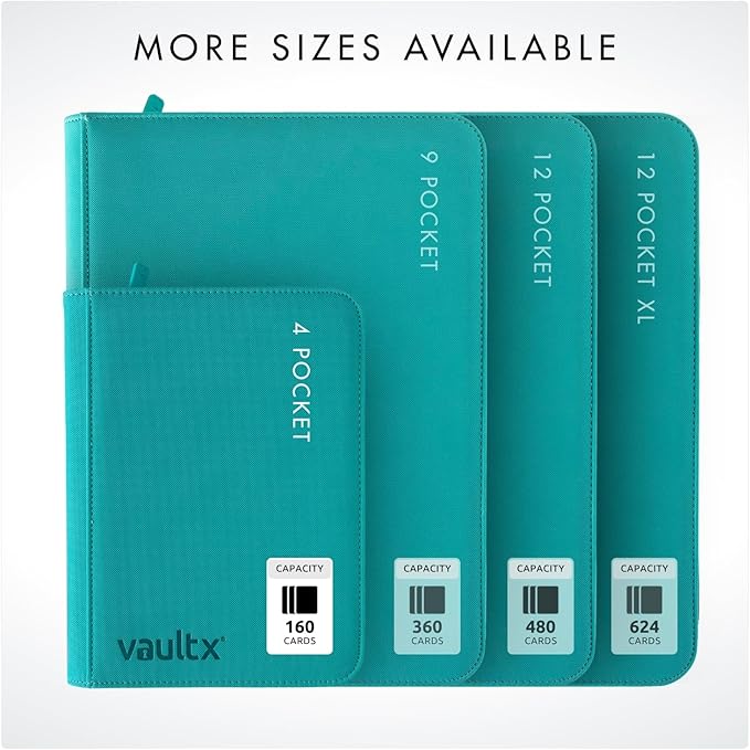 Vault X 4 Pocket Trading Card Zip Binder, 160 cards, Premium Exo-Tec Album Material, 20 Side-Loading Pages, Folder for Collectible Card Games, Sports, TCG (Teal)