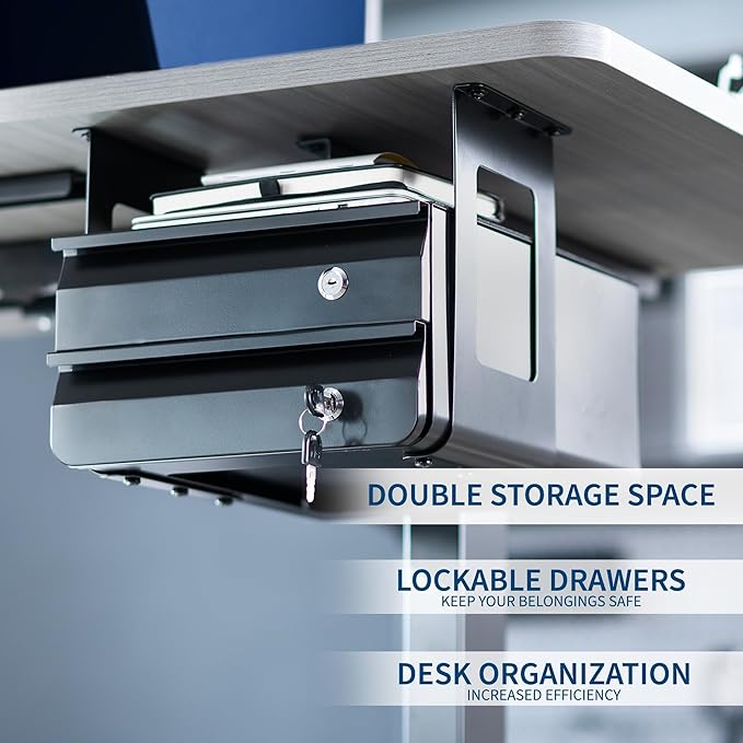 VIVO 13 inch Under Desk Double Stacked Slide Out Drawers with Lock, Secure Home Office Storage Organizer, Black, DESK-AC03L-2B