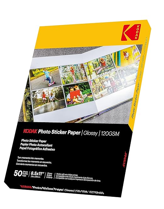 KODAK Photo Sticker Paper Glossy, 8.5”x11”, 50 Count, 120gsm