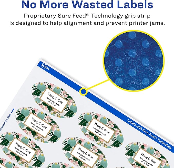 Avery Glossy White Oval Labels, Sure Feed Technology, 1.5" x 2.5", 1,800 Glossy White Labels, Permanent Adhesive, Laser/Inkjet Printable