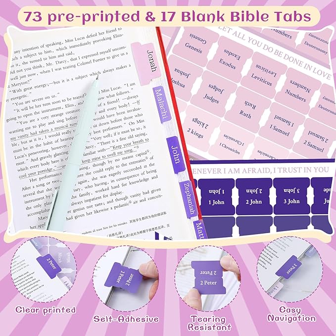 137 Pcs Bible Study Supplies Journaling Kit 1 Pencil Case 12 Highlighters 4 Sticky Notes 6 Gel Pens 35 Paper Clips 3 Tapes 1 Markers 75 Tabs for Christmas Bible School Gifts(Pink Purple)