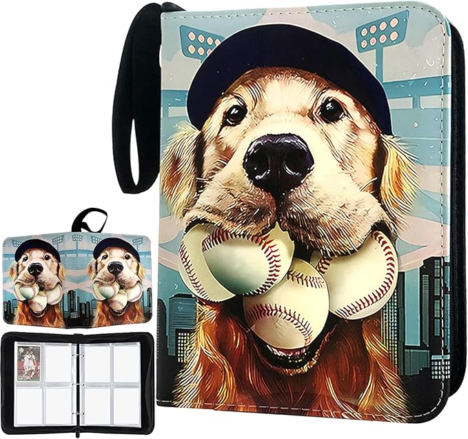 400 Pockets Baseball Card Binder, Trading Card Binder 4 Pocket with 50 Removable Sleeves Fits 400 Sport Cards, 3 Ring Card Holder Binder with Zipper, Collector Storage Album