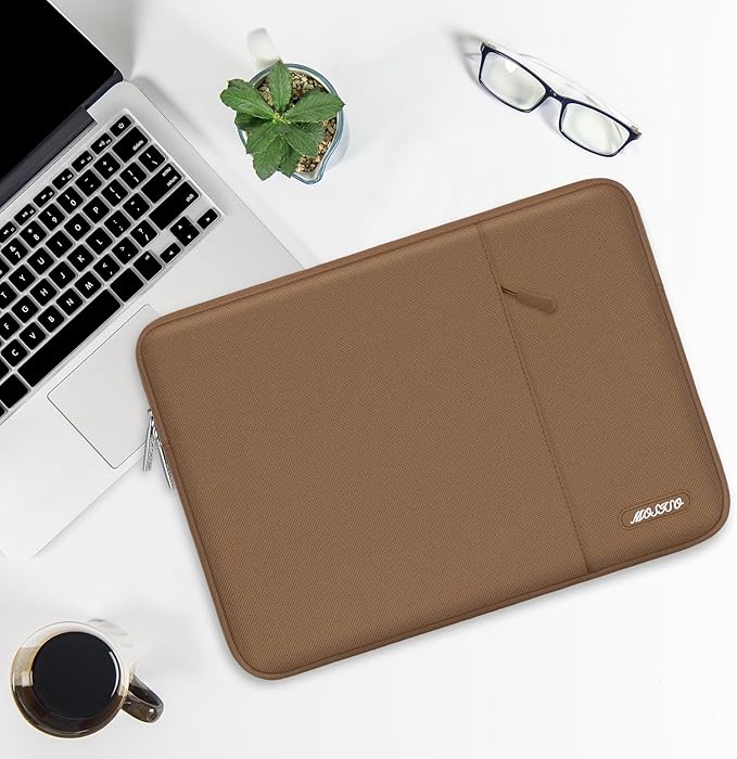MOSISO Laptop Case 16 inch, 15-15.6 inch Laptop Sleeve Compatible with MacBook Pro 16 M4 M3 M2 M1, HP Acer Dell Lenovo ASUS Notebook, Polyester Vertical Computer Sleeve Bag with Pocket, Mocha