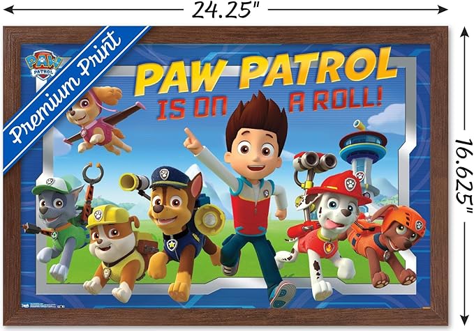 Nickelodeon Paw Patrol - Crew Wall Poster, 22.4L" x 14.7W", Mahogany Framed Version