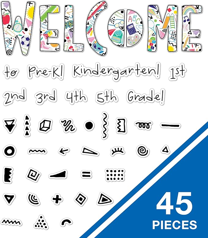 Carson Dellosa Happy Place 45PC Welcome Bulletin Board Set, Colorful Retro Wall Art for Back to School Decorations, Chalkboard, Teacher Supplies, and Classroom Decor