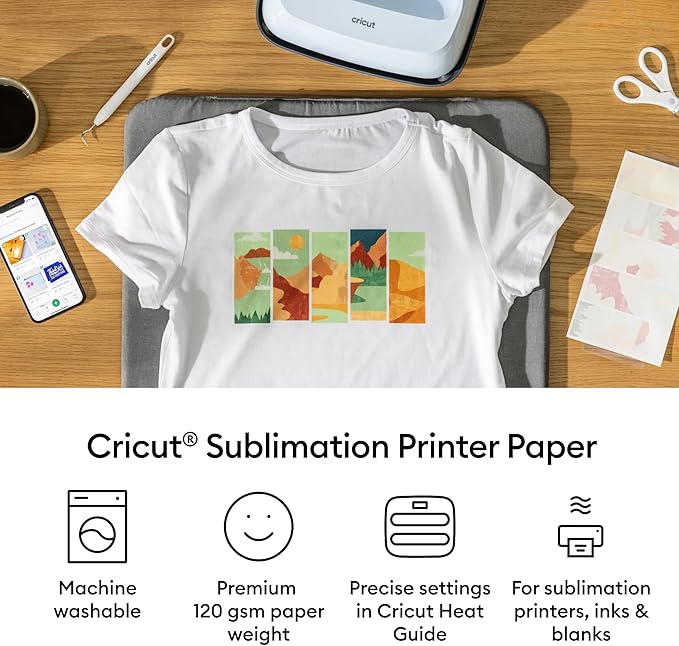 Cricut Sublimation Paper - 100 Sheets (8.5" x 11") - Letter Size - Compatible with Sublimation Printer and Sublimation Ink (120gsm)