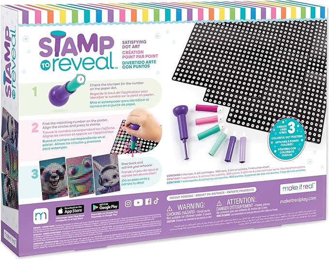 Make It Real Stamp to Reveal DIY Dot Posters, 1 Stamper per kit & 3 Dot Posters |Craft Kit, Artwork Activity, Girls & Kids Ages 6 Bunny, Frog, Panda