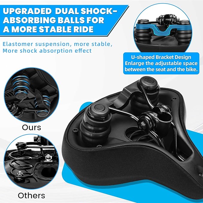 Oversized Bike Seat for Men & Women, Comfortable Gel Padded, Extra Wide Bicycle Seat Cushion Comfort, Replacement Saddle for Peloton, Stationary Exercise Bike, Mountain Bike, Cruiser, City Bike