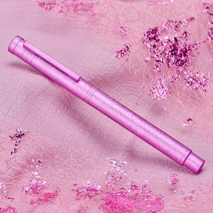 Hongdian 1851 Forest Fountain Pen Pink Ice Flowers, Bent Nib Classic Design with Converter and Metal Pen Case