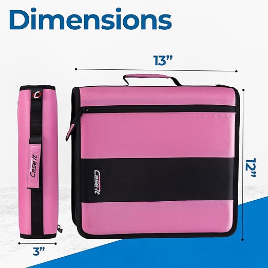 Case-it Classic Zipper Binder | 2-Inch O-Rings, 350 Sheet Capacity, Multiple Storage Pockets & Shoulder Strap | School & Office Organizer | D-251 Light Pink (Pack of 6)