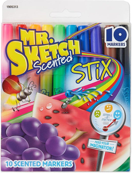 Mr. Sketch Scented Stix Markers, Fine Tip, Assorted Colors, 10 Count - Fun for Kids, Coloring, Spark Creativity, Arts & Crafts