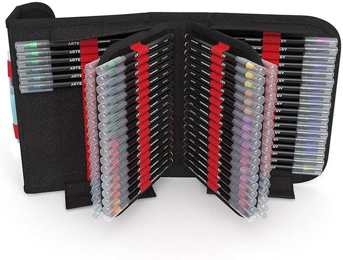 ARTEZA Real Brush Pens, 96 Watercolor Pens with 108-Slot Case, Drawing Markers with Flexible Brush Tips, Watercolor Markers for Artists