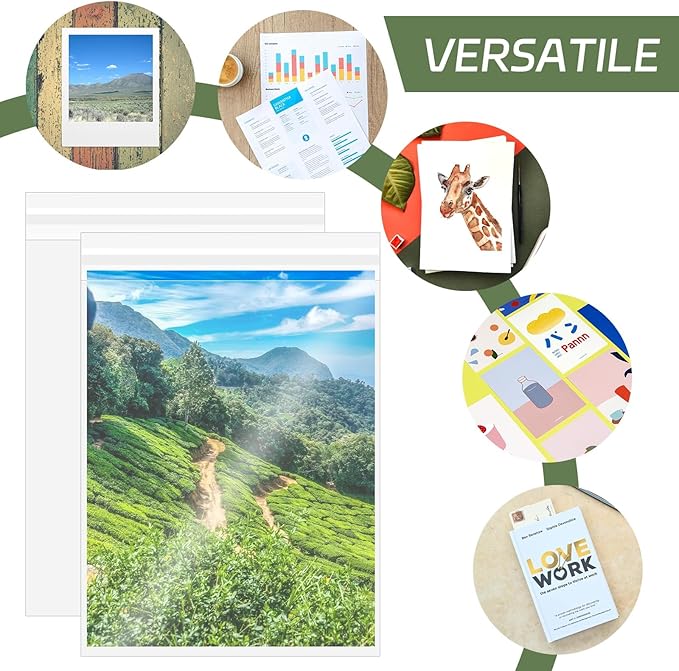 100PCS 8.5 x 11 Inch Cellophane Bags Self Sealing, Resealable Clear Plastic Sleeves for Paper, Artwork, Photo Mats, Comic, Magazine Page Protectors
