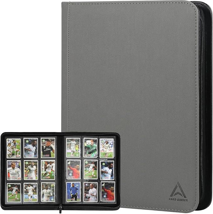 9 Pocket Card Binder - 540 Capacity with Zip Closure Premium, Double-Sided,Sturdy & Sleek PU Leather Protector for MTG, TCG, Sport & Collectible Cards (Grey)