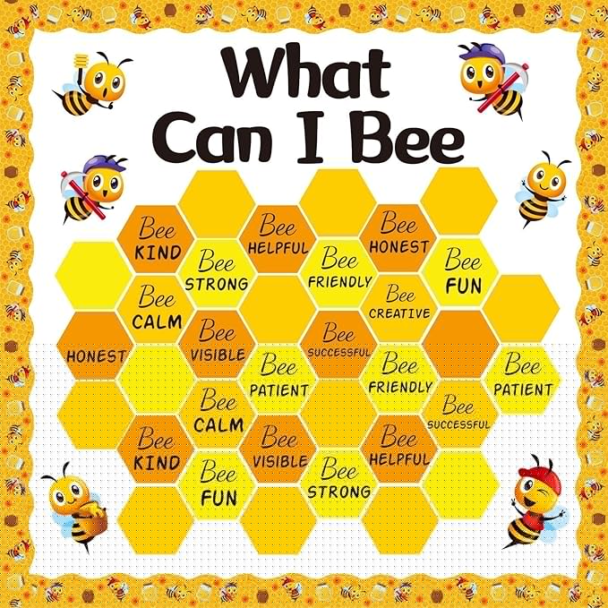 Bee Bulletin Board Decorations for Classroom Summer Bee Theme Inspirational Bulletin Board Borders Bee Hive Paper Cutouts for Back to School Classroom Chalkboard Wall Office Home Decor