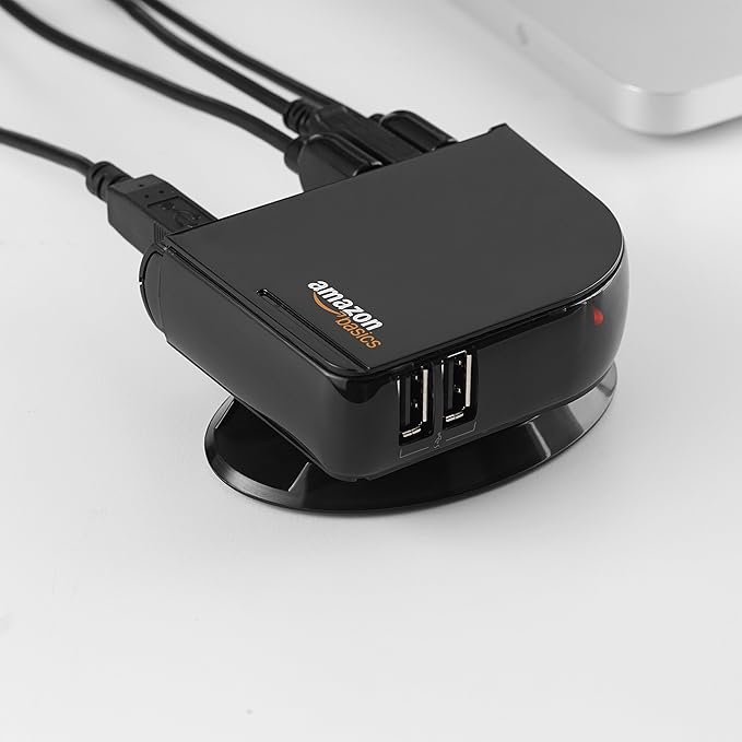 Amazon Basics 7 Port USB 2.0 Hub Tower with 5V/4A Power Adapter, Plug and Play, Charging Ports, Black