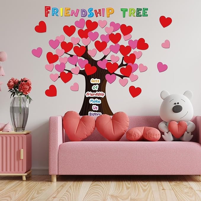 Pajean Valentines Day Bulletin Board Decorations Classroom Tree Bulletin Board Set Friends Tree Cutouts Happy Valentines Day Hearts Wall Decor for Elementary School Chalkboard Supplies