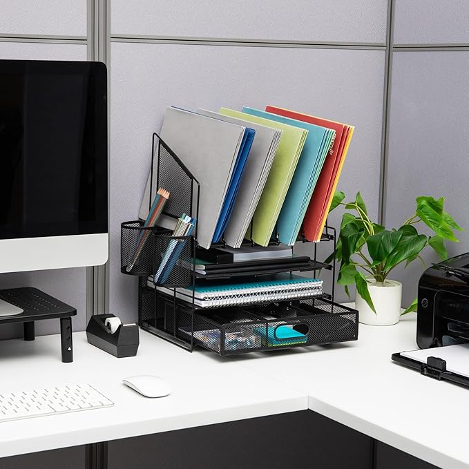 Office Depot® Brand Mesh Desk Organizer With Vertical Storage And Pen Holders, 16" H x 12-3/4"W x 9-1/2"D, Black