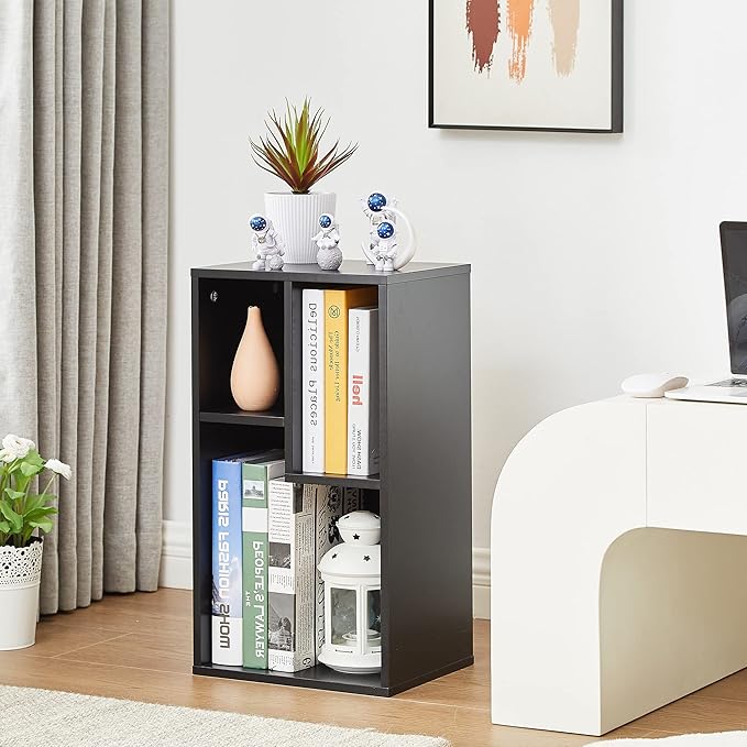 VECELO Small Bookshelf, 3 Cube Shelf, Fits Tallest Hardcovers, Horizontal Available, Modern Storage Organzier for Small Spaces, Black