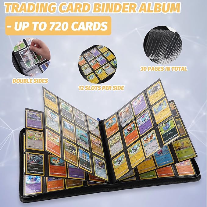 Trading Card Binder 12 Pocket, GERMUN PU Cover Card Binder for 720 Cards, Premium Trading Card Holder Folders, Double Sided Pocket Card Album for MTG, TCG (Blue)
