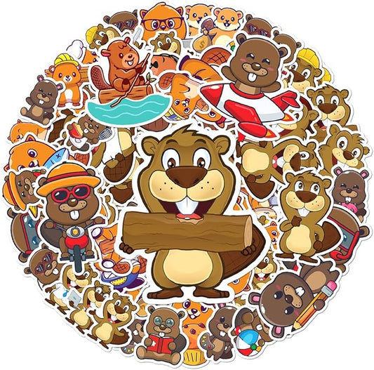 Cute Beaver Cartoon Stickers Pack 50Pcs Waterproof Vinyl Animal Decals for Laptop Water Bottles Notebooks Skateboard Luggage Scrapbooking Fun Aesthetic Gift