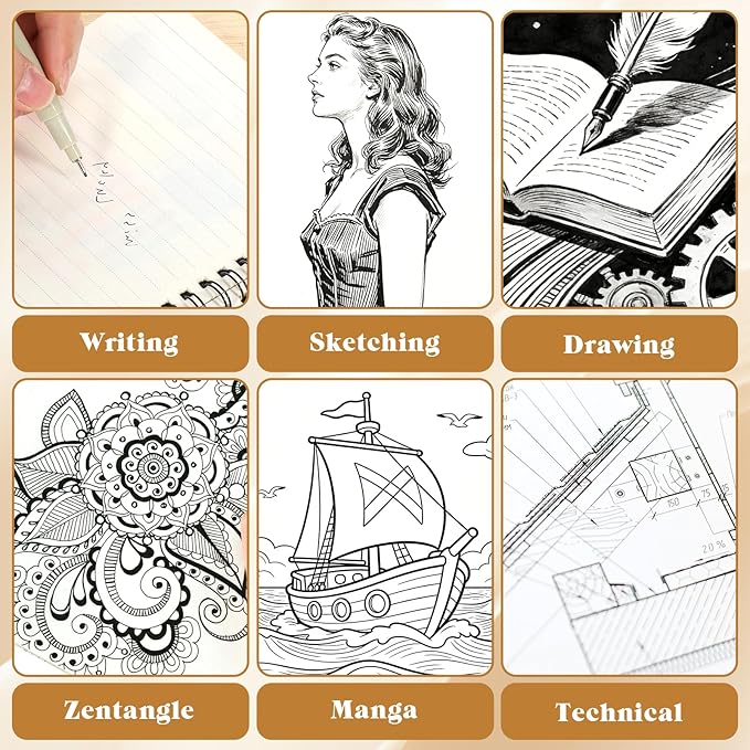12 Pcs Fineliner Drawing Art Pens Black Waterproof Pigment Ink Set Outlining Archival Quality Markers Thin No Bleed Smooth Supplies for Artists Calligraphy Manga Journaling Illustration