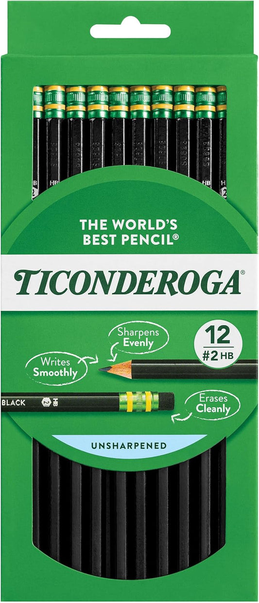 Ticonderoga Pencils, Wood-Cased Graphite, #2 HB Soft, Black (13953) (Pack of 6, 72 Count Total)