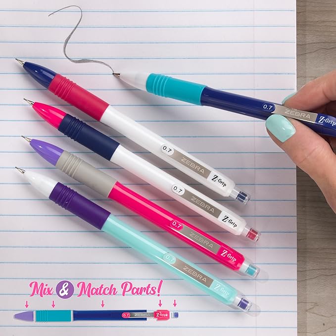 Zebra Pen, Z-Grip Mechanical Pencil, Smooth Writing, Latex-Free Grip, 0.7mm Lead, #2 HB, Pre-Loaded with Lead and Eraser, for School, Office, Everyday Use, Navy Barrels, 12-Pack, (50420)