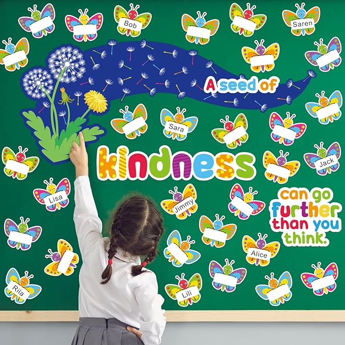 Summer Butterfly Bulletin Board Decorations Set Christian Kindness Bulletin Board Decor Set Religious Butterfly Name Tags Dandelion Cutouts for Summer Sunday School Classroom Wall Decor