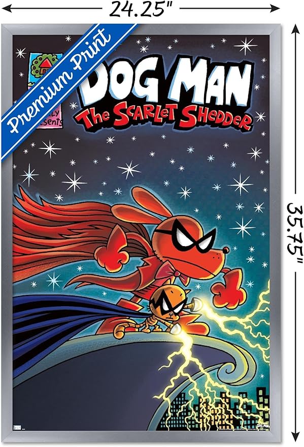 Dog Man - The Scarlet Shedder Wall Poster, 34L" x 22.4W", Silver Framed Version