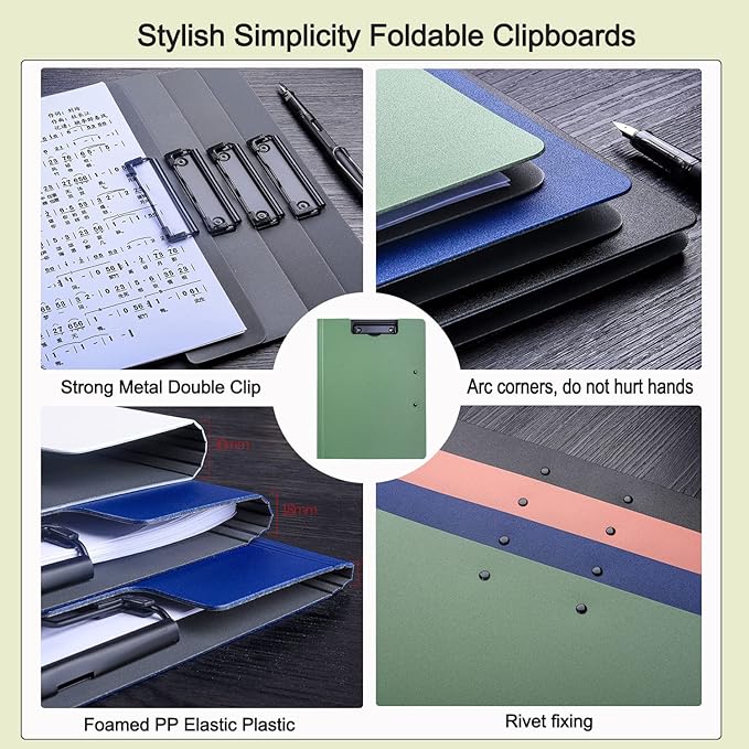 10 Pack Foldable Clipboards, A4 Clipboard Folder, Office Clipboard Folder with Double Clips Metal Clip, Storage Clipboards for Office, School or Medical Field(5 Colors)