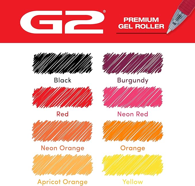 Pilot, G2 Premium Gel Roller Pens, G2 Boost Red/Orange Pack, The Colors of Energy, 8 Pack Pouch, Fine Point 0.7 mm, Assorted