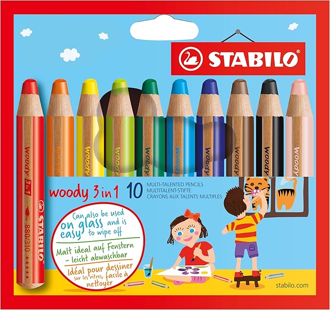 STABILO Multi-Talented Pencil woody 3 in 1 - Pack of 10 - Assorted Colors