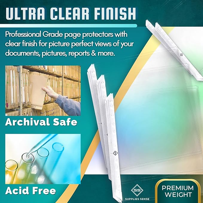 Sheet Protectors for 3 Ring Binder, 50 Pack Premium Clear Page Protector 8.5 x 11 inch, Plastic Sleeves for Binders, Top Loading Paper Sheets Document Sleeve Letter Size, Photo, Office, Home