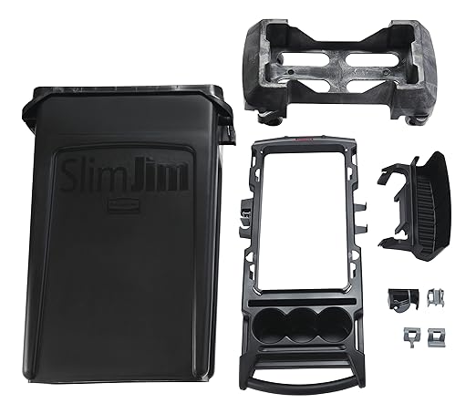 Rubbermaid Commercial Products Slim Jim Rim Caddy Kit + 23-Gallon Container Trash Can/Utility Cart, Black, Janitorial/Housekeeping Cart for Office/School/Hospital/Public Facility