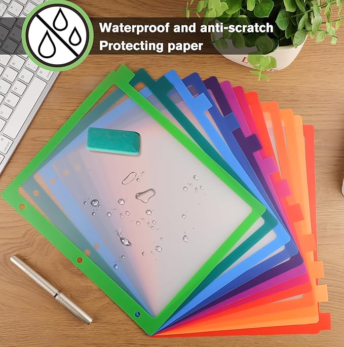 HABGP 3 Ring Binder Dividers, 12-Tab Plastic Clear Binder Dividers, Multicolor Monthly Dividers, Letter Size File Organizer 3 Hole Punch, 2 Set 24 Pcs Write On Tabs for Notebook