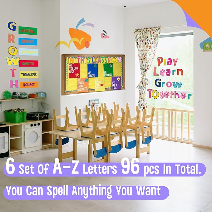 288 PCS Alphabet Combo Set, Large Size Letters Uppercase/Lowercase Letters, Numbers & Punctuation, Accents Cutouts for Classroom Home School Room Chalkboard Bulletin Board