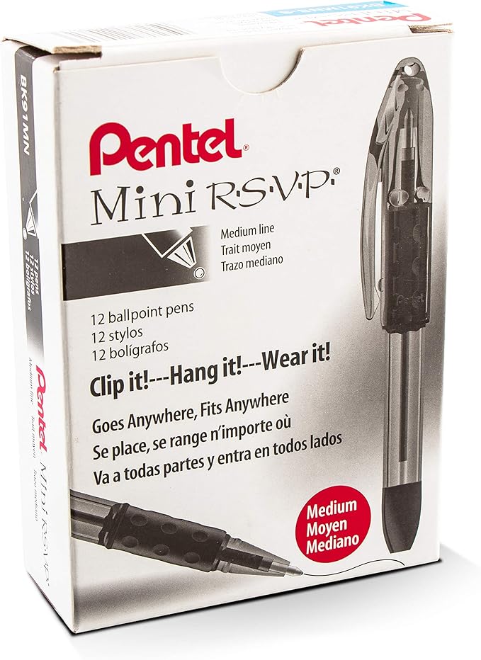 Pentel RSVP Mini Ballpoint Pen, (1.0mm) Medium Line, Sky Blue Ink, 12 pack (BK91MNS-S)
