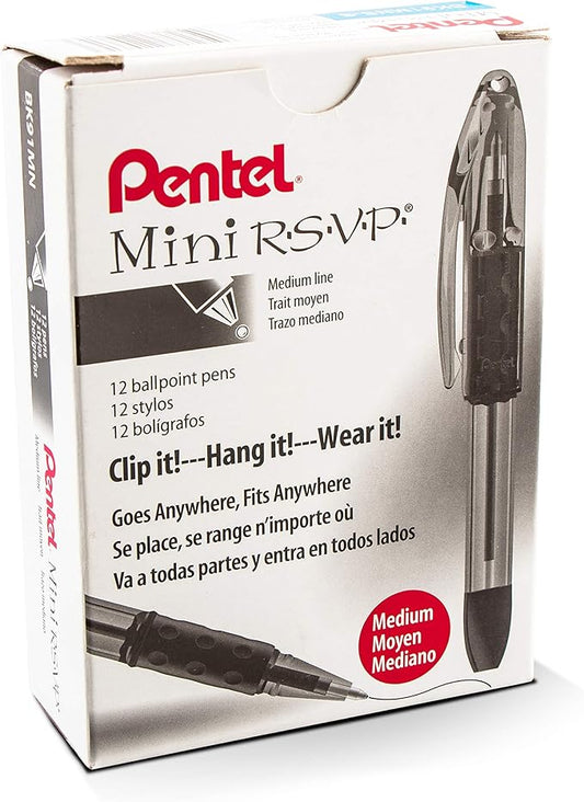 Pentel RSVP Mini Ballpoint Pen, (1.0mm) Medium Line, Sky Blue Ink, 12 pack (BK91MNS-S)