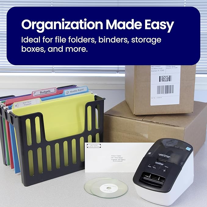 Brother Genuine DK-120324PK Die-Cut File Folder Labels, 0.66" x 3.4", Long Lasting Reliability, 300 Labels Per Roll, 24 Rolls per Box, White (DK120324PK), for use with select Brother QL Label Printers