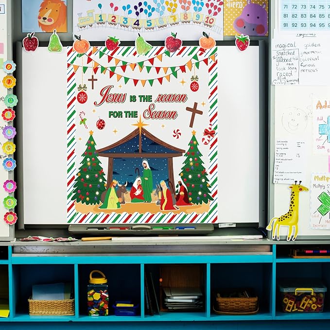 Christmas Bulletin Board Decorations - Nativity Scene Christian Classroom Decorations Set Xmas Jesus Religious Paper Cutouts Bulletin Board Decor School Chalkboard Office Wall Decor Supplies