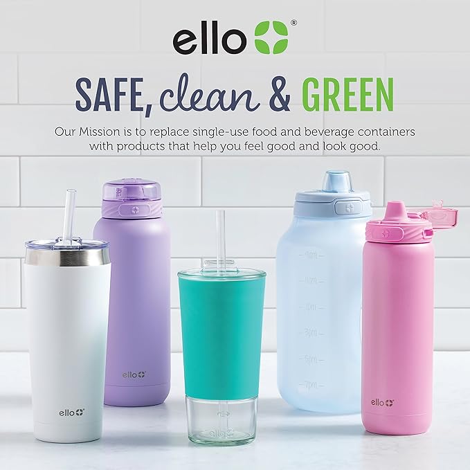 Ello Ellies 12oz Vacuum Insulated Stainless Steel Kids Water Bottle with Straw & Built-in Carrying Handle & Leak-Proof Locking Lid for School Backpack, Lunchbox and Outdoor Sports, Cat (Pack of 6)