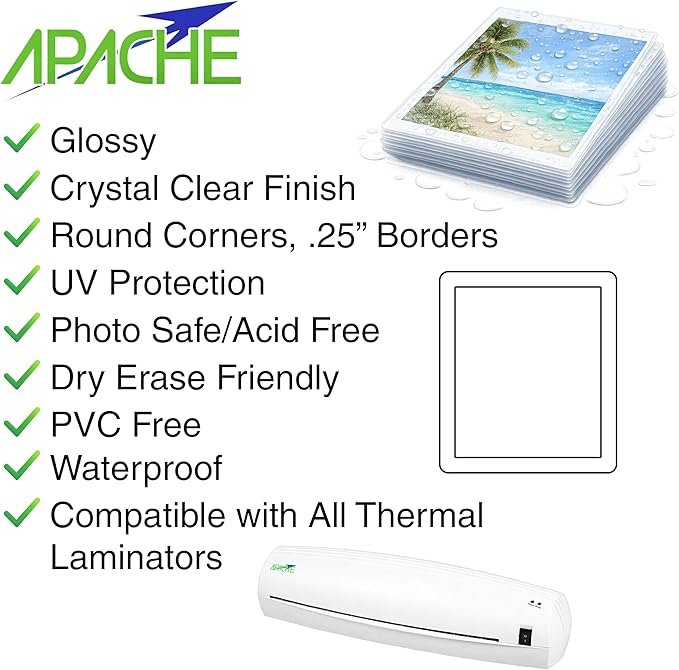 Apache 300 Pack Laminating Pouches 5 mil, Holds 3 x 5 Inch Photo Index Cards (3.5 x 5.5 Inch Sheets), Office and School Supplies, Thermal Laminating Sheets, Super Clear, Round Corner