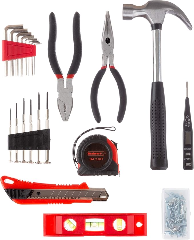 Tool Kit - 102 Heat-Treated Pieces with Carrying Case - Essential Steel Hand Tool and Basic Repair Set for Apartments, Dorm, Homeowners by Stalwart