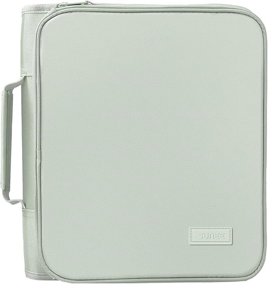 SUNEE Zipper Binder Bag with Handle, 2-Inch 3-Ring O-Ring, 500-Sheet Capacity, Includes Zip Pocket, 5-Tab Expanding File Folder, Multi-Pocket Organizer Binder for Middle School, Sage Green