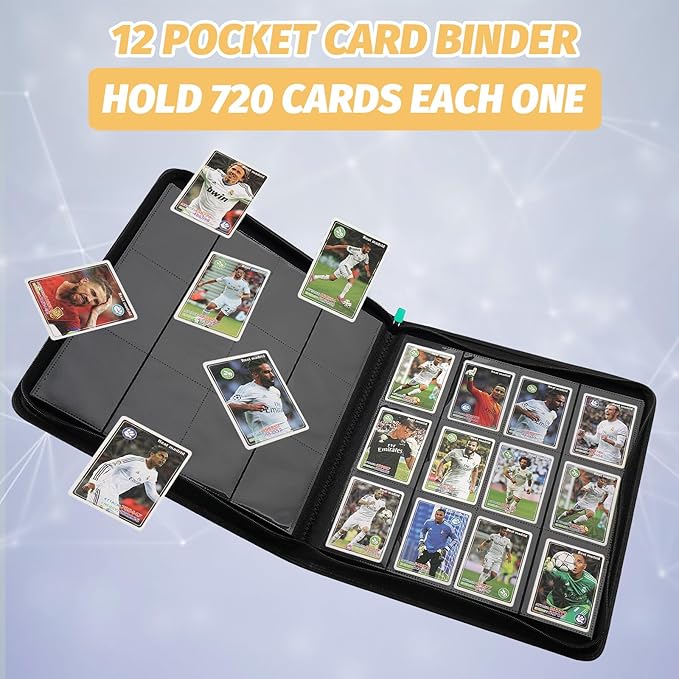 Trading Card Binder 12 Pocket, GERMUN PU Cover Card Binder for 720 Cards, Premium Trading Card Holder Folders, Double Sided Pocket Card Album for MTG, TCG (Lake Blue)