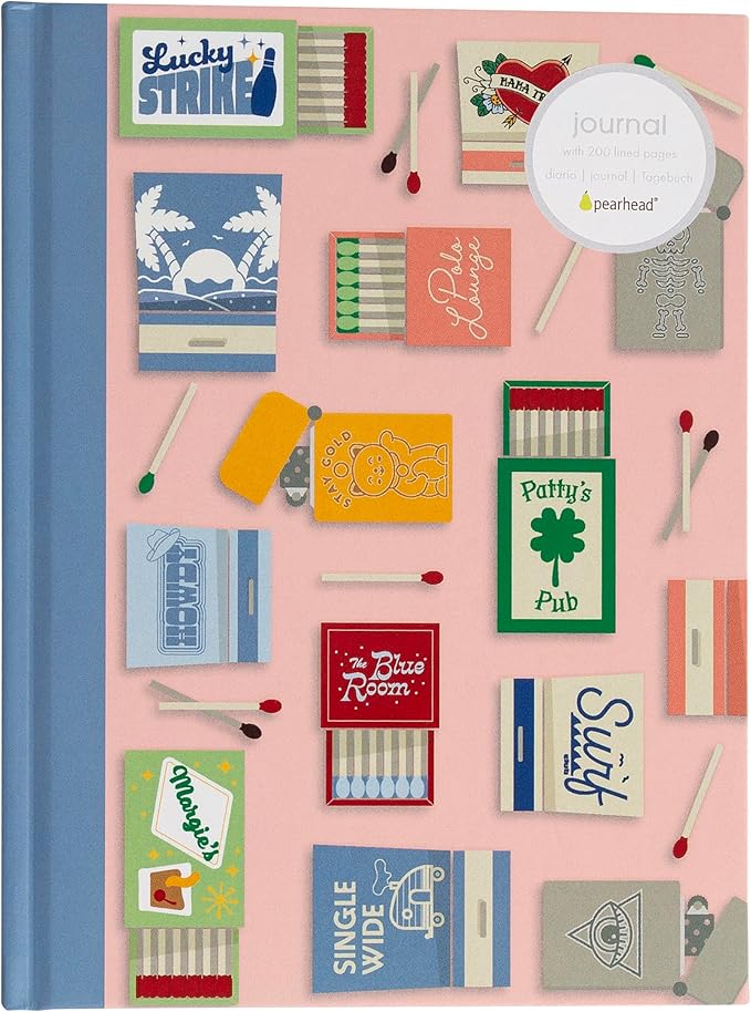 Pearhead Blue Matchbook Hardcover Journal, 6x8 College-Ruled Lined Notebook, 200 Pages, Trendy Writing Journal for Work, School & Everyday Notes