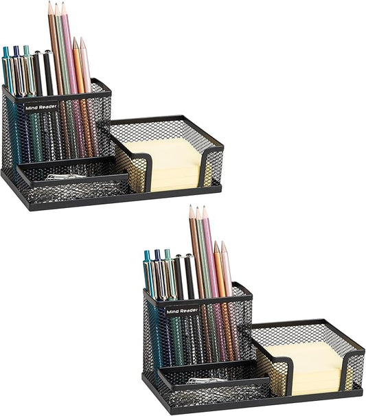 Mind Reader Desktop Organizer, Pen Holder, Clip Basket, Storage, Office, Metal Mesh, 8.07"L x 4.13"W x 3.94"H, Black