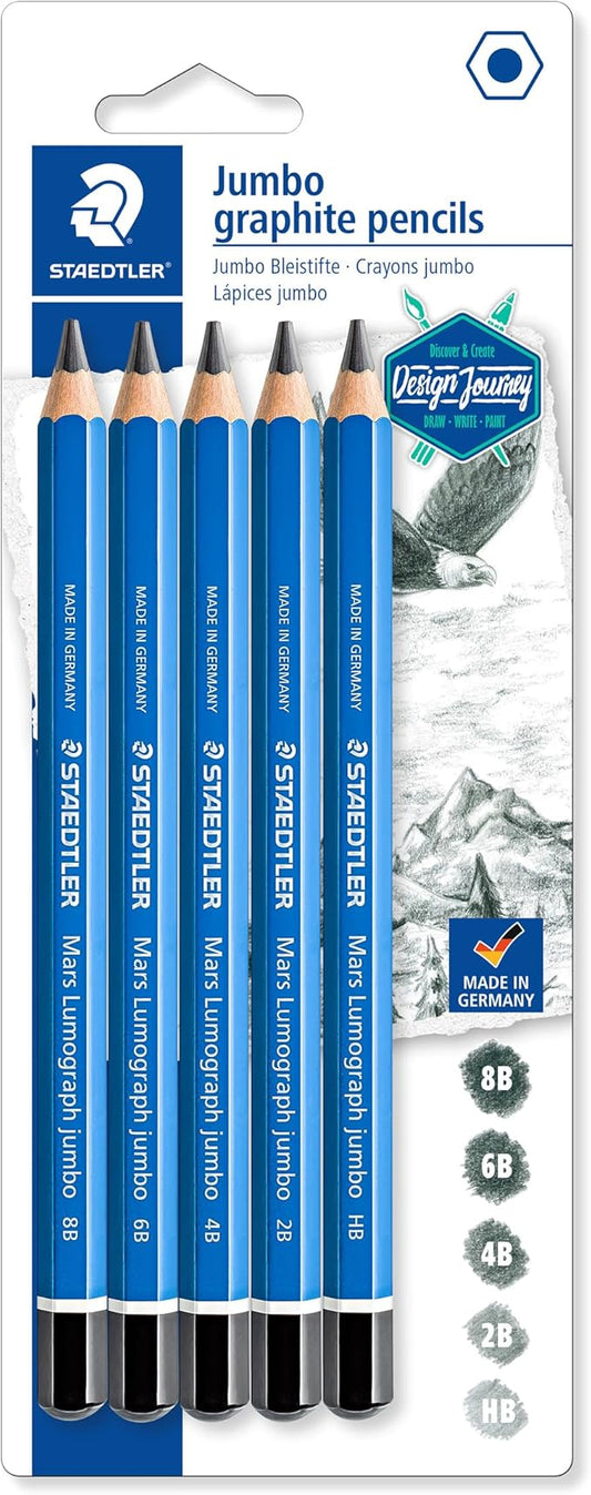 PENCILS DRAWING MARS LUMOGRAPH JUMBO STAEDTLER SET OF 5